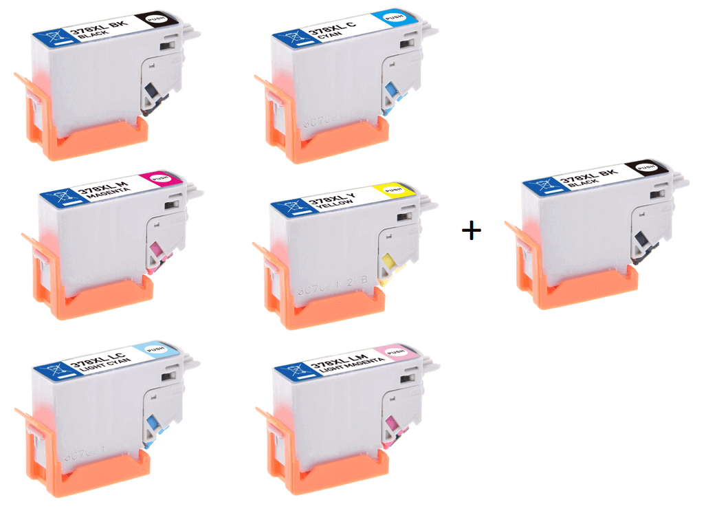 Compatible Epson 378XL High Capacity Ink Cartridges Full Set +  EXTRA BLACK - (2 x Black, 1 x Cyan, Magenta, Yellow, Light Cyan, Light Magenta)
